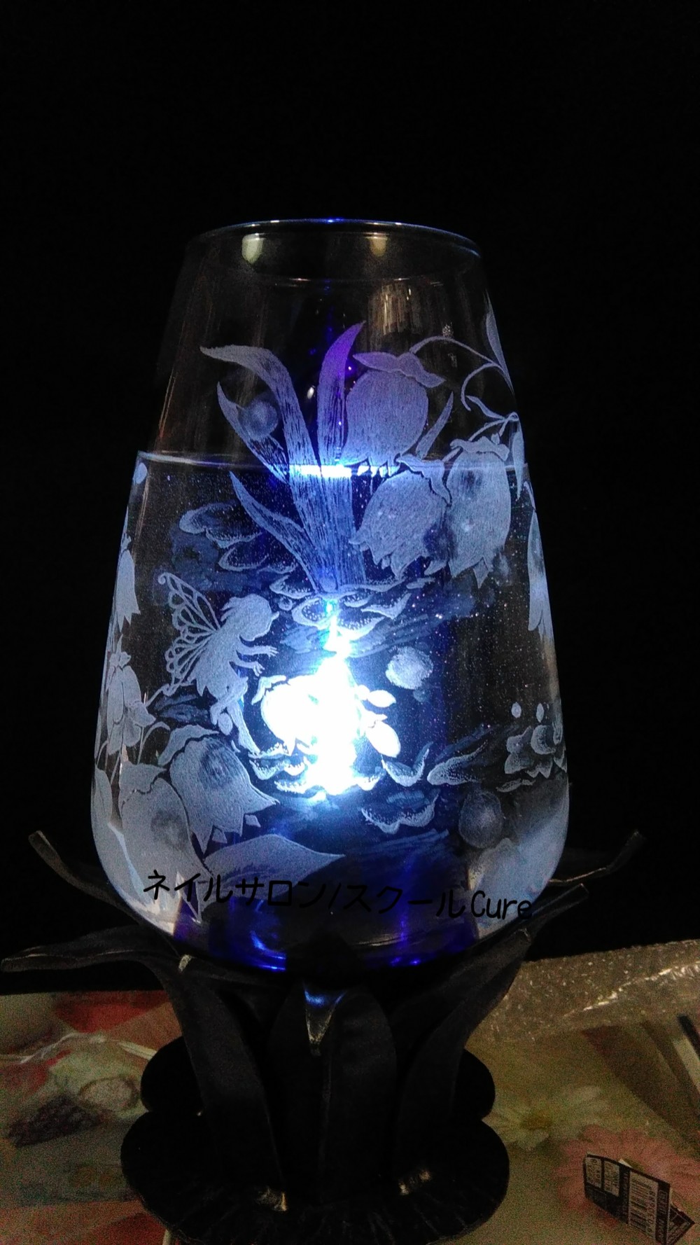 グラスリッツェンとアイアンでランプ 水辺の妖精