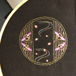 手作りイラスト刺繍/化粧ポーチ/桜の下の月明かり/両面刺繍 6枚目の画像