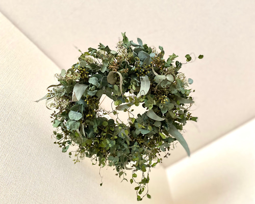 ユーカリ　フライングリース　リース　ドライフラワー 大きめ】ドライのユーカリとワイヤープランツのフライングリース