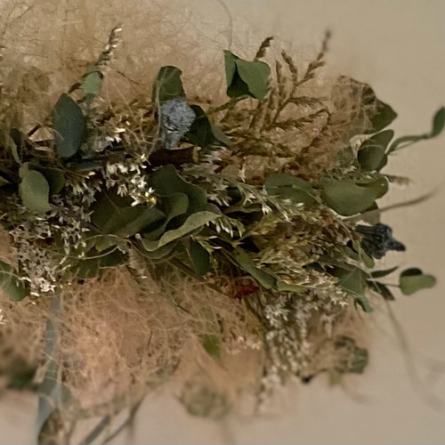 大きめ】ドライのユーカリとスモークツリーのフライングリース ドライ