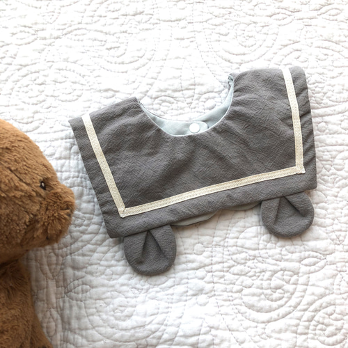 くま耳付セーラー風スタイ（グレー）（防水） スタイ・よだれかけ