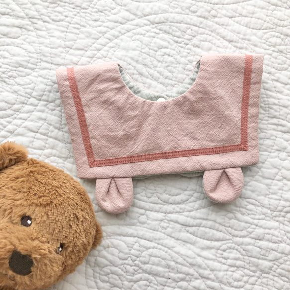 くま耳付セーラー風スタイ（ピンク）（防水） スタイ・よだれかけ