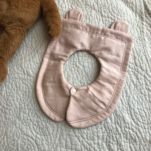 くま耳セーラー風スタイ 防水 ベージュ／ホワイト スタイ・よだれかけ