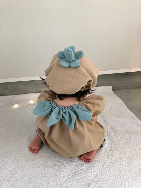 ⭐︎専用⭐︎くすみカラーのハロウィンカボチャベビー服と帽子 4枚目の画像