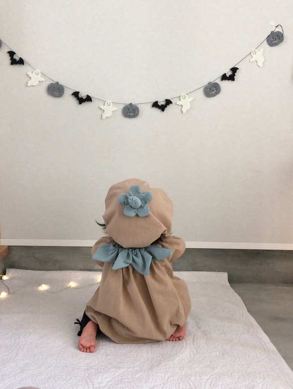 ⭐︎専用⭐︎くすみカラーのハロウィンカボチャベビー服と帽子 2枚目の画像