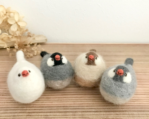 もっふり手乗り文鳥さん 羊毛フェルト〈受注制作〉 羊毛フェルト