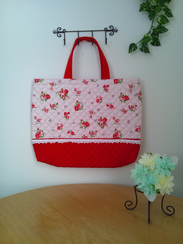 レッスンバッグ＊ 花柄（ピンク＆赤） その他入園グッズ Fawn Lily