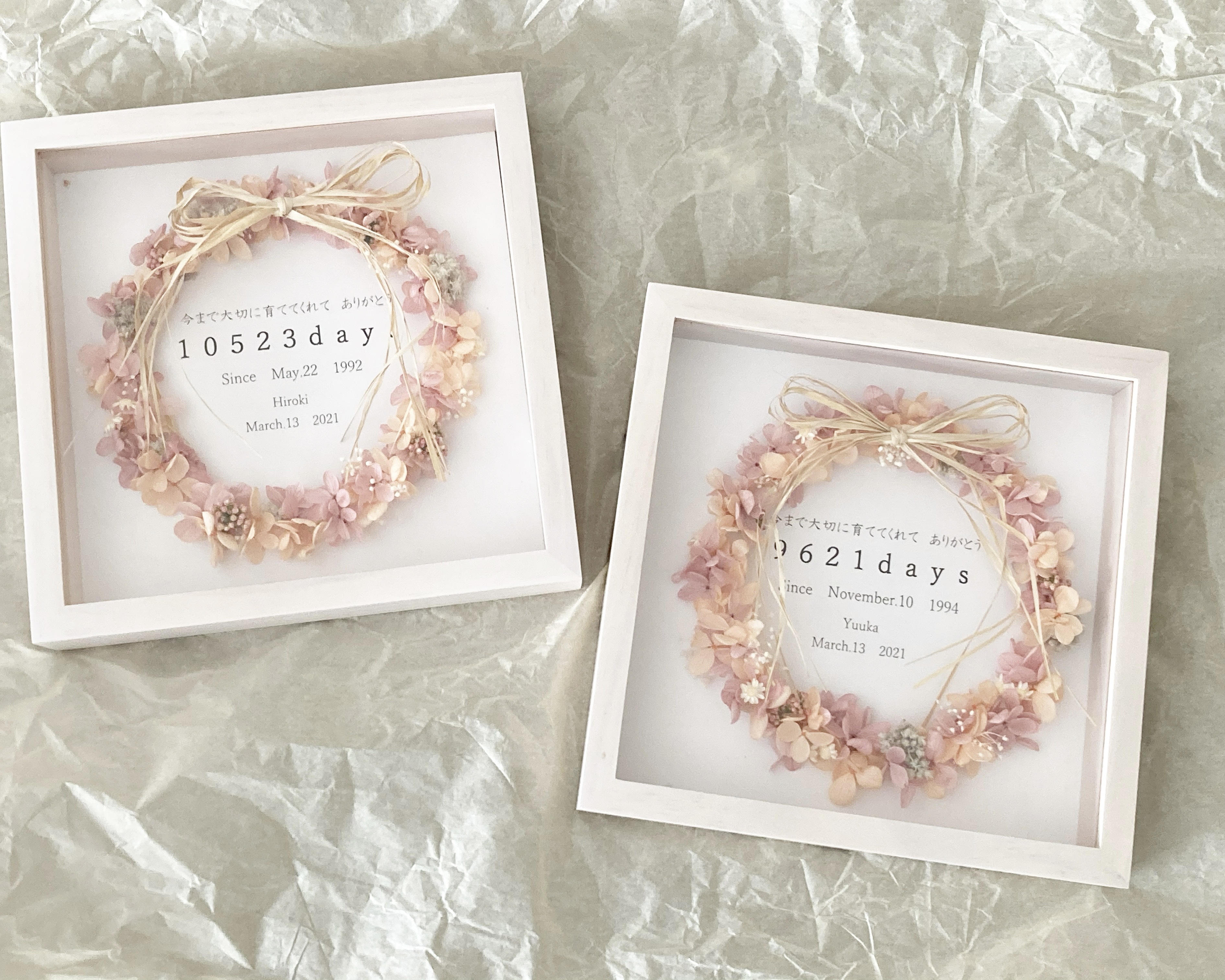 両親贈呈品ボックスアレンジ ウェルカムボード リースタイプ　ピンク系（Orange pink ）