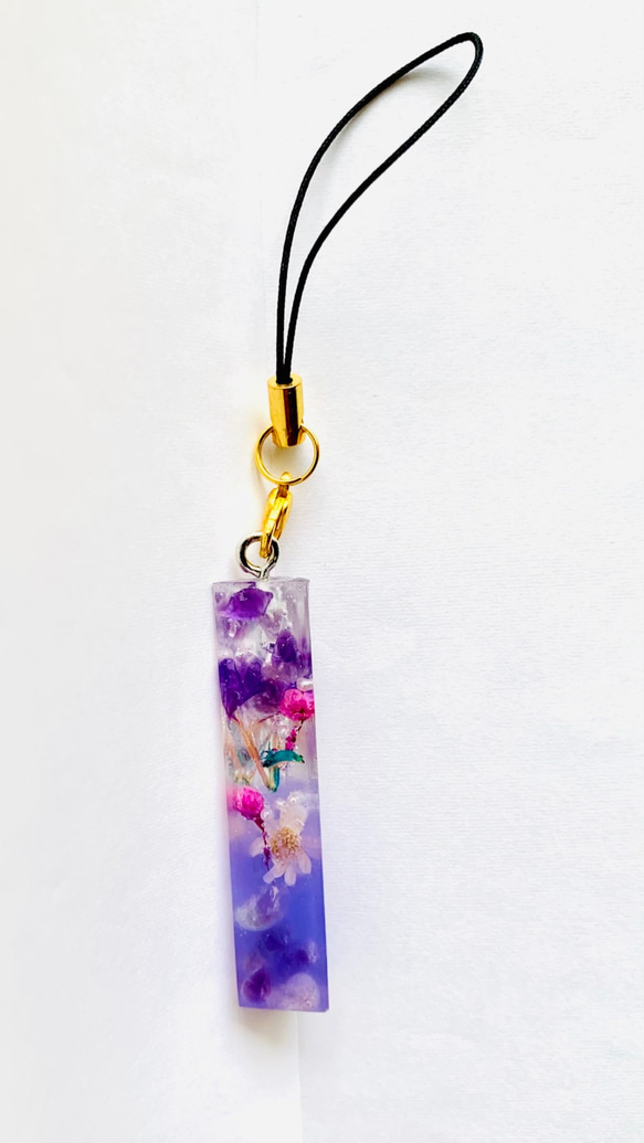 透明紫色花朵鑰匙扣 第4張的照片