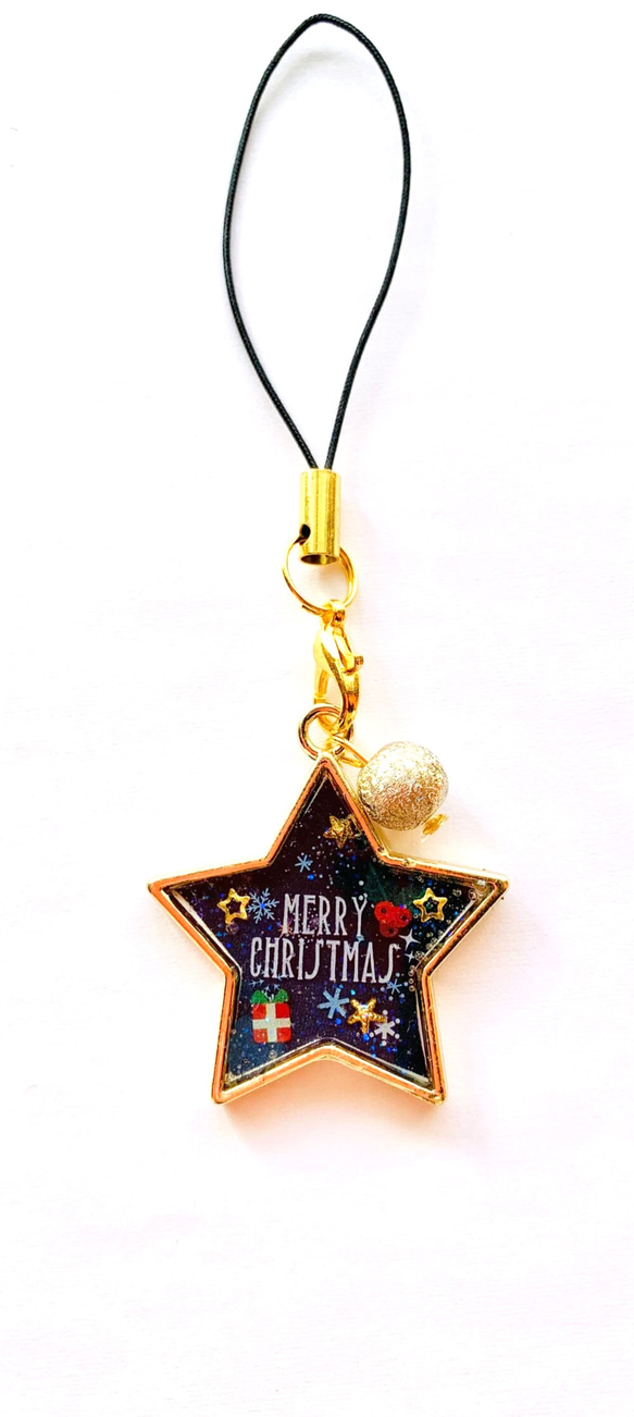 (クリスマス限定）大きな星㏌メリークリスマス　キーホルダー 2枚目の画像