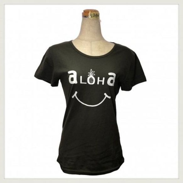 【Mサイズ】ALOHAスマイル フレンチTシャツ（カーキ） 1枚目の画像
