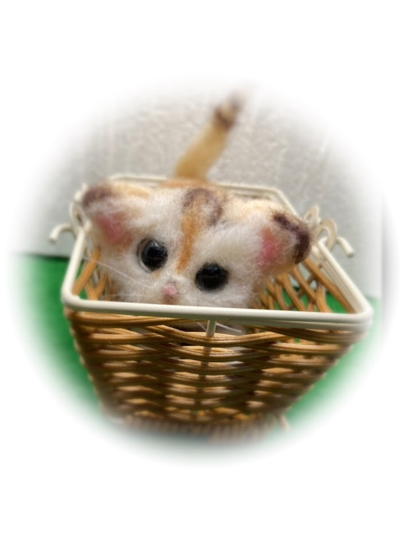 うちのコ　愛猫　羊毛フェルトねこ　スナネコ　籠の中のすなねこの赤ちゃん　ハンドメイドねこ　chimaねこ 2枚目の画像