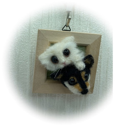 羊毛フェルト猫犬　ハンドメイドねこいぬ　フレームネコイヌ　インテリア雑貨猫犬　chima猫犬 3枚目の画像