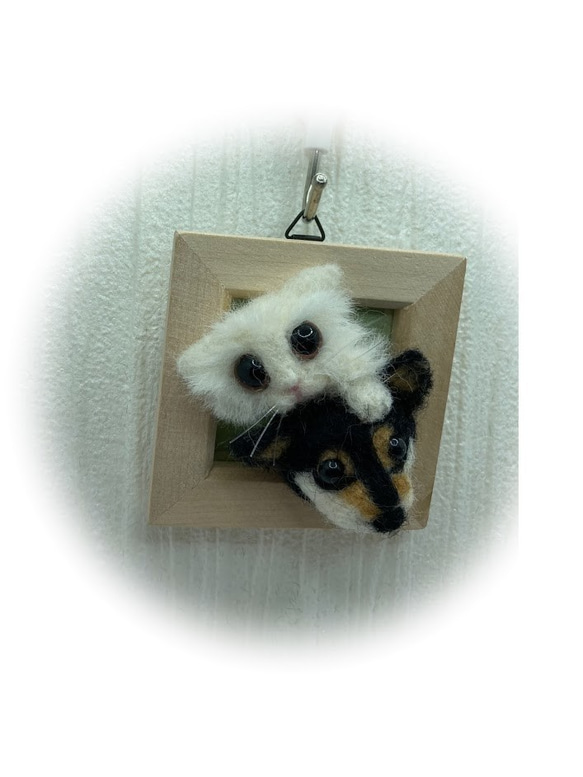 羊毛フェルト猫犬　ハンドメイドねこいぬ　フレームネコイヌ　インテリア雑貨猫犬　chima猫犬 3枚目の画像