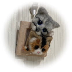 うちのコ　愛猫　羊毛フェルト猫　額の猫ちゃん　ハンドメイドねこ　仲良し三毛猫とサバトラ　　chimaねこ 3枚目の画像