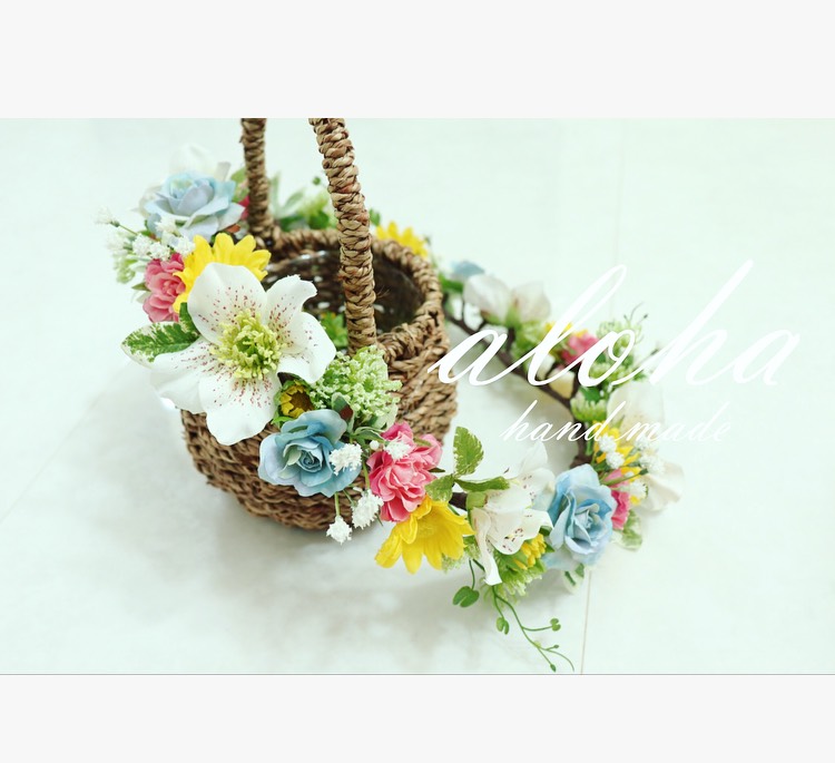 華やかな花かんむり かすみ草 ローズ