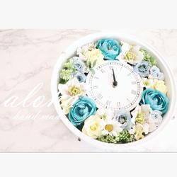 母の日 オーシャンブルーのフラワー時計 花時計 ウェディング時計 引き出物 2枚目の画像