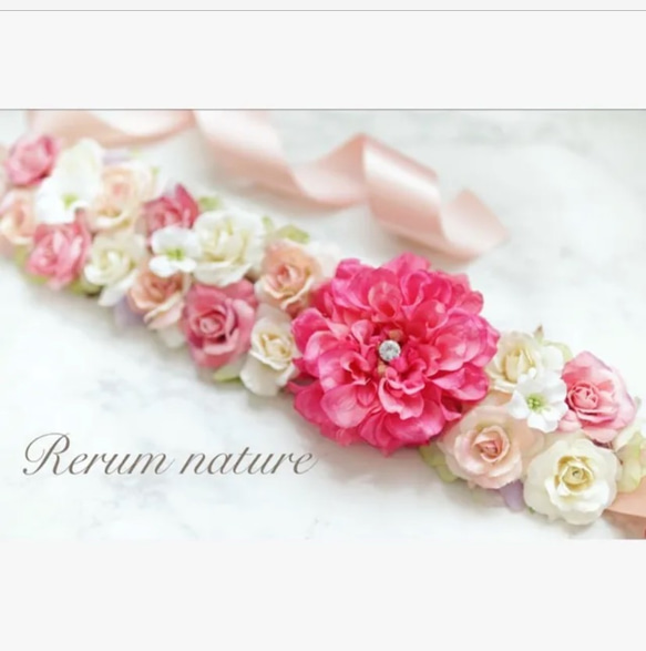 新郎新婦お揃い3点セット❤︎ ピンクロースのサッシュリボン  