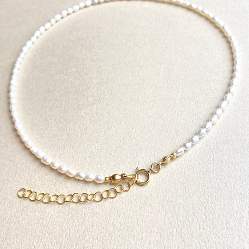 14KGF／4mm 小粒 淡水 ライス バロックパール チョーカー