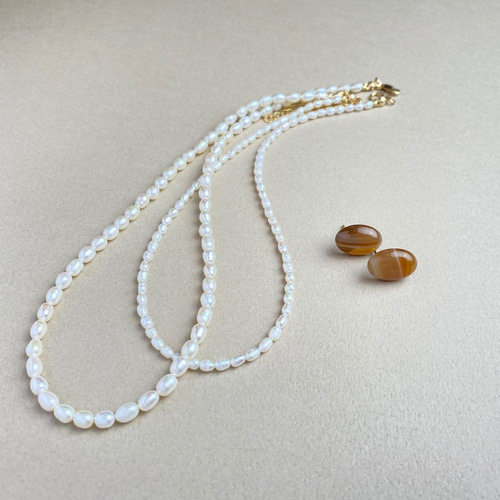 14KGF／4mm 小粒 淡水 ライス バロックパール チョーカー