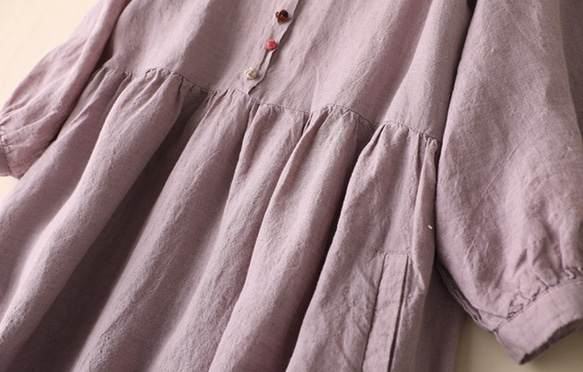 【NEW】 ★ 春夏リネンワンピース無地ロングスカート ピンク 5枚目の画像