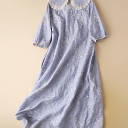 【NEW】★刺繍コットンリネンのドレス /ロングスカート 綿麻 ベージュ 2枚目の画像
