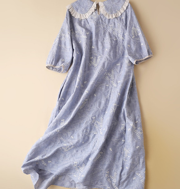 【NEW】★刺繍コットンリネンのドレス /ロングスカート 綿麻 ベージュ 2枚目の画像