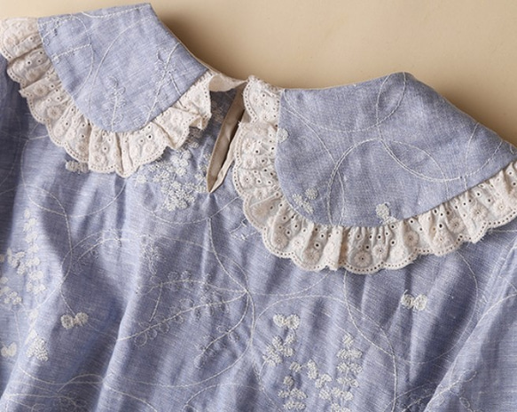 【NEW】★刺繍コットンリネンのドレス /ロングスカート 綿麻 ベージュ 5枚目の画像
