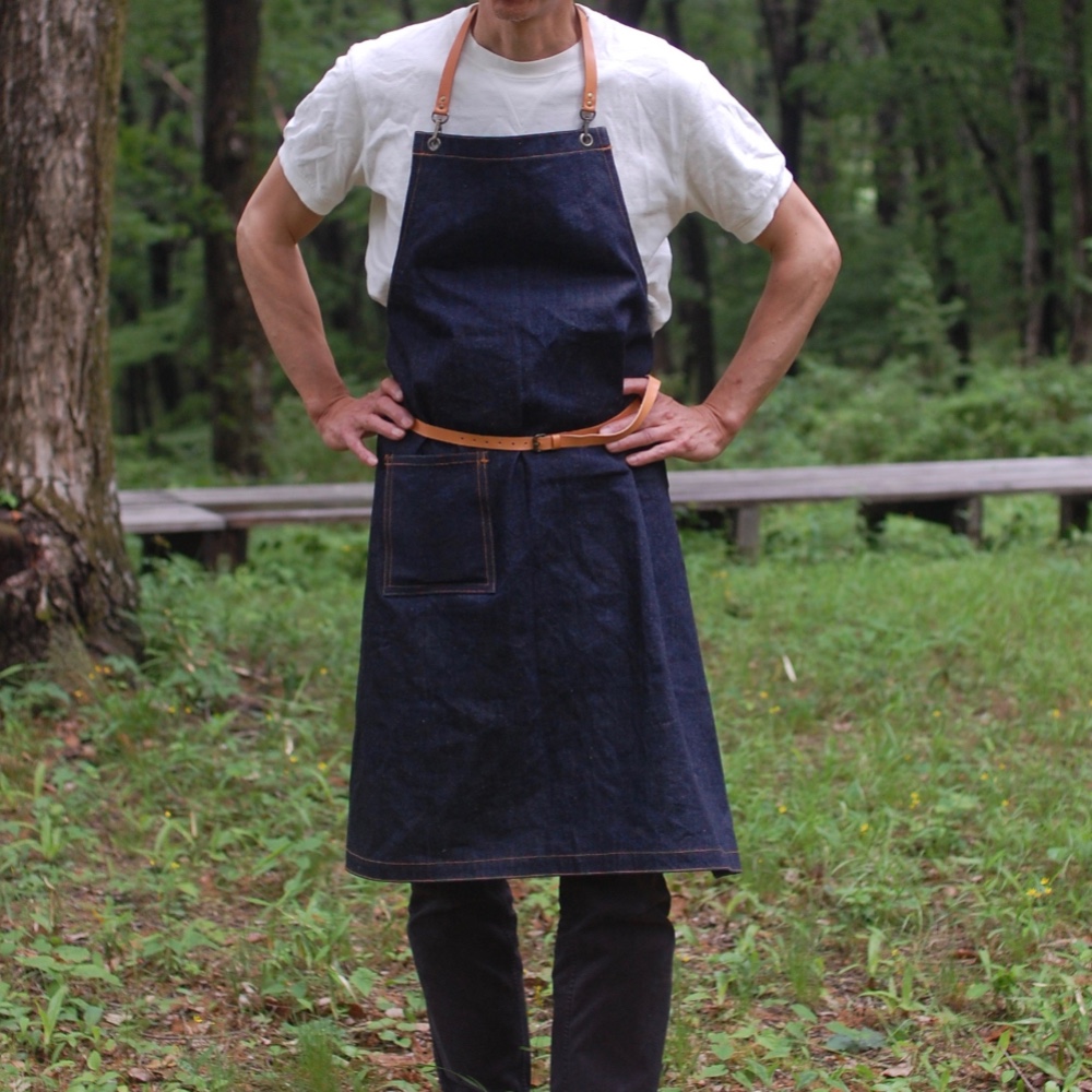 【受注制作】栃木レザーと児島産ワンウォッシュデニムのワークエプロン