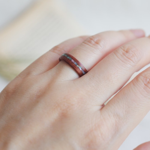 ブービンガ螺鈿 木の指輪(ウッドリング) - 刻印可能 指輪・リング JEM