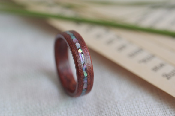 ブービンガ螺鈿 木の指輪(ウッドリング) - 刻印可能 5枚目の画像