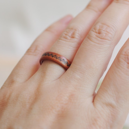 パターン刻印 チェリー木の指輪(ウッドリング) - 刻印可能 指輪