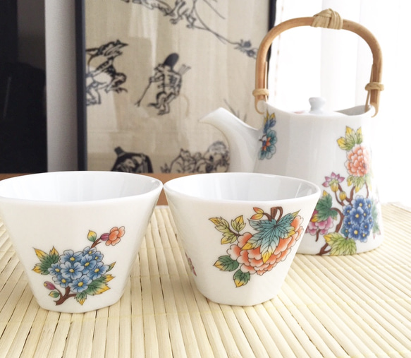 ［受注制作］Oriental Flower 煎茶碗2個セット（7happy） 1枚目の画像