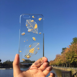 押し花風iphone6/6sケース「金、葉」 2枚目の画像