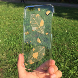 押し花風iphone6/6sケース「金、葉」 3枚目の画像