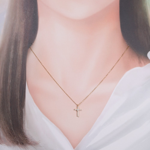 14kgf/ 小さなクロスのネックレス 十字架 キュービックジルコニア cz  