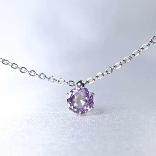 金属アレルギー対応 アメジスト シンプルな一粒ネックレス 4mm 
