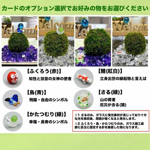 テラリウム】ミニ苔玉＋ガラスフィギュア+敷石用鉱石さざれ石 3点