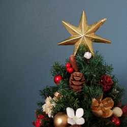 ❰K様ご予約品❱本物のヒムロスギとたっぷりの木の実で作る北欧風卓上クリスマスツリー　レッドゴールド33cmほど 3枚目の画像