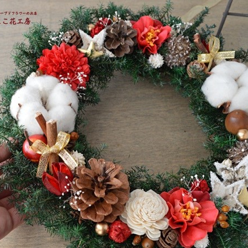 コットンと星のクリスマスリース27 リース ここ花工房 通販｜Creema  