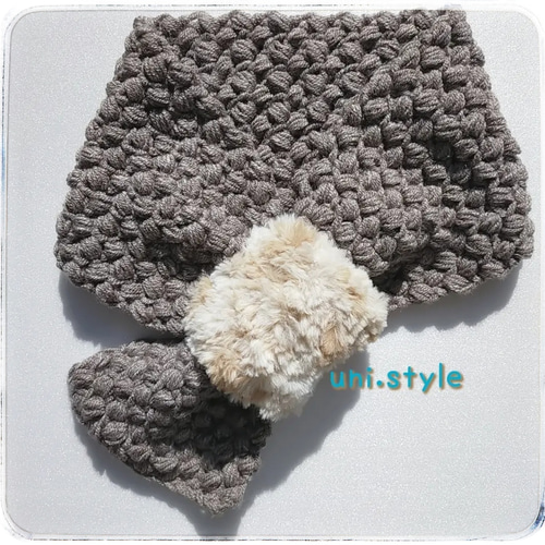 ポコポコ編みのファーマフラー マフラー うに 通販 13031559｜Creema