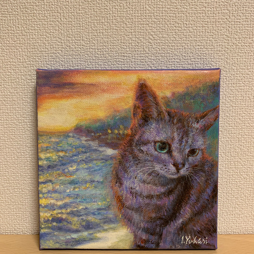 猫と海/絵画 アート 原画 送料無料 絵画 ココさぶろー 通販