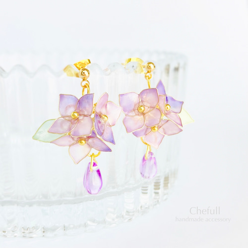 紫陽花と雨の雫（パープル）』 ピアス イヤリング ピアス（スタッド