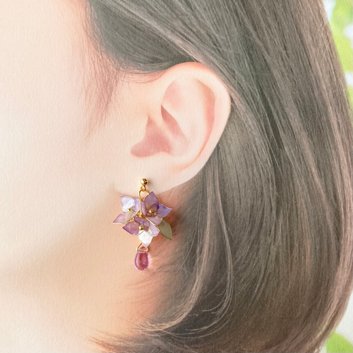 紫陽花と雨の雫（パープル）』 ピアス イヤリング ピアス（スタッド