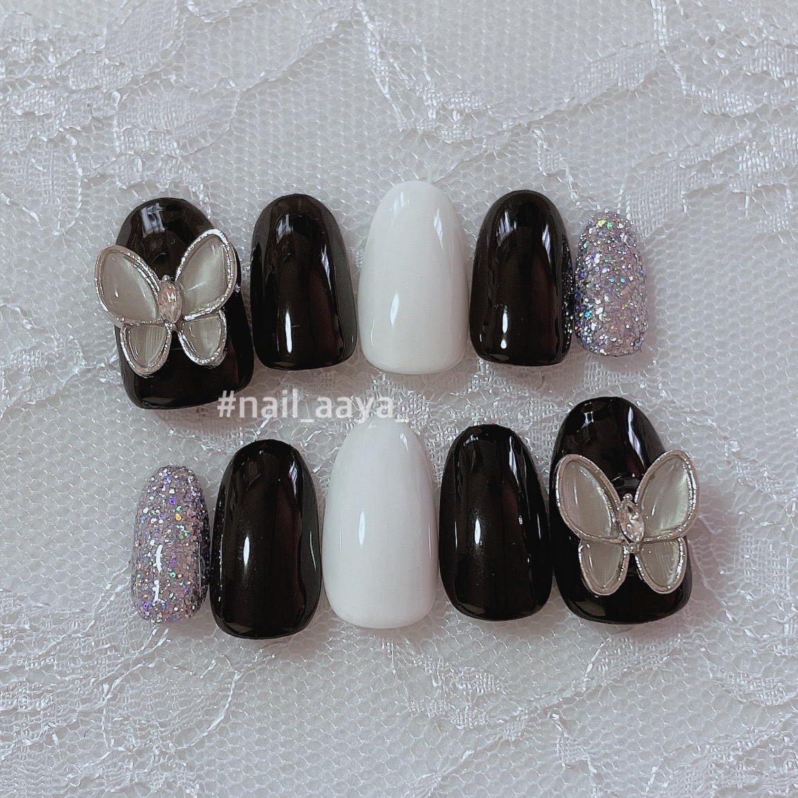 シンプル ブラック 蝶々 韓国 ネイルチップ ネイルチップ（つけ爪  
