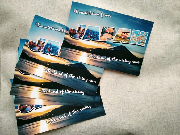 海外に送りたくなるポストカード5枚セット・朝焼けの富士山と本栖湖 1枚目の画像