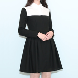 襯衫顏色黑色羊毛連衣裙 第3張的照片