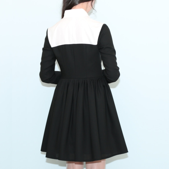 襯衫顏色黑色羊毛連衣裙 第4張的照片