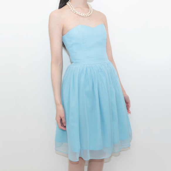 淺藍色雪紡連衣裙 第2張的照片
