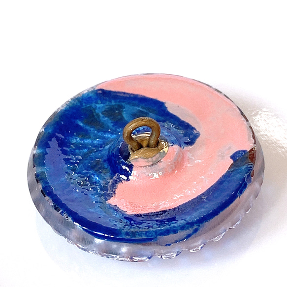 チェコガラスボタン　渦巻　ピンク/青/シルバー　27mm 4枚目の画像